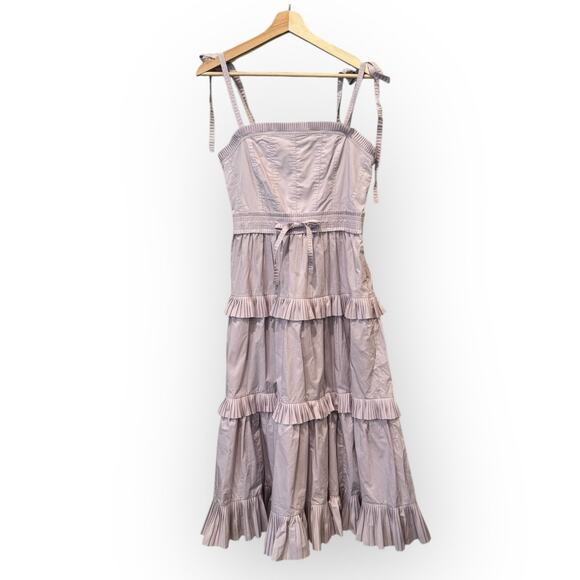 ULLA JOHNSON Lune Tiered Cotton Midi Dress Size 4 - Picture 5 of 11